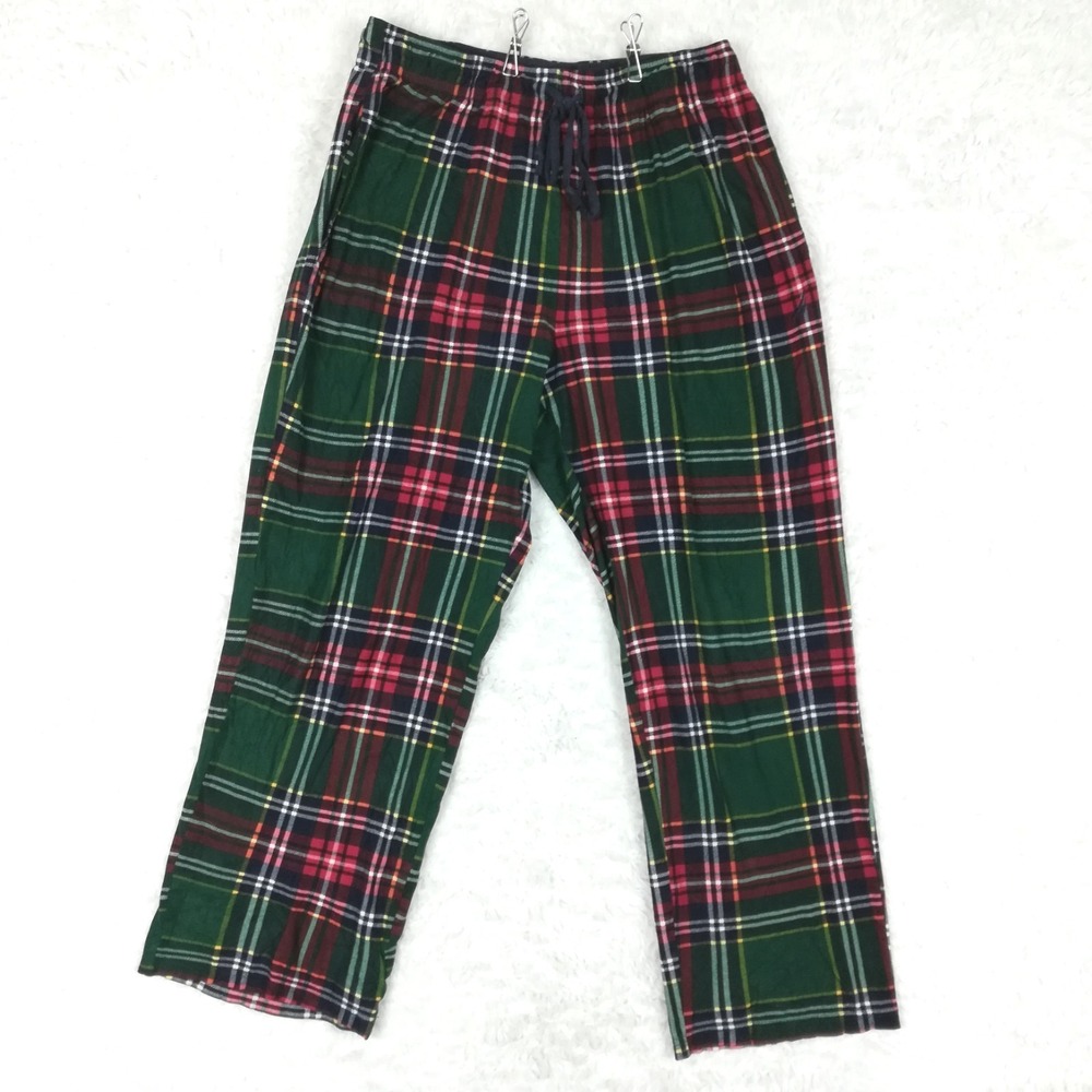 Nautica Mens Pants Sleepwear Pajama Red Green Plaid Flannel Lounge S